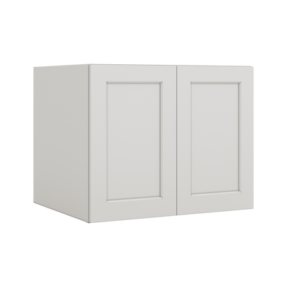 30" Wide 24" Deep Bridge 2WS White Shaker 1-1/4" Overlay Wall Cabinet - Double Door 12", 15", 18", 21" & 24" Tall