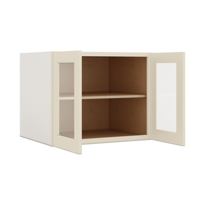30" Wide 24" Deep Bridge Manhattan Cream Shaker 1-1/4" Overlay Glass Ready Wall Cabinet - Double Door 12", 15", 18", 21" & 24" Tall
