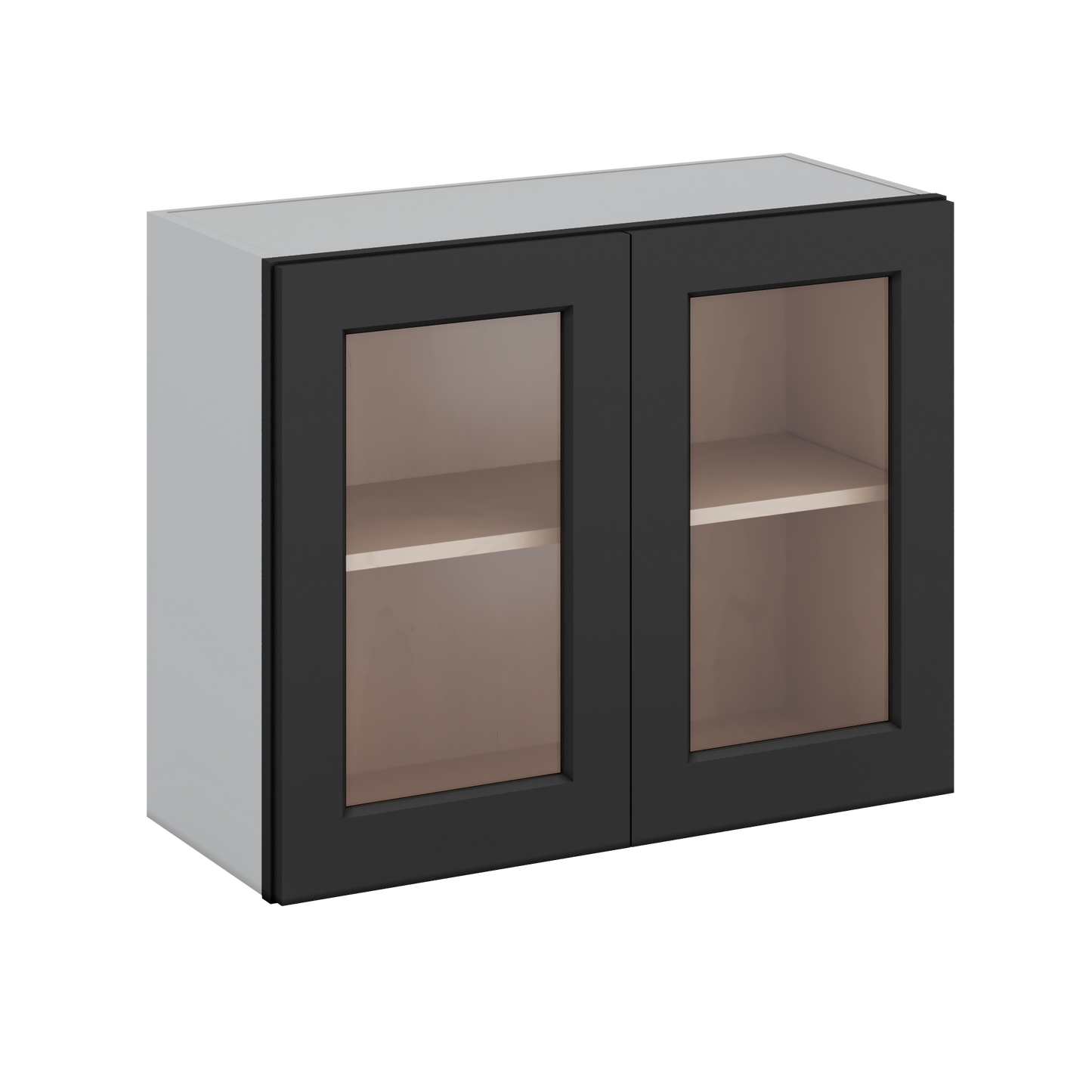 30" Wide Bridge 15HNS Hermosa Noir Black Shaker 1-1/4" Overlay Glass Ready Wall Cabinet - Double Door 12", 15", 18", 21" & 24" Tall