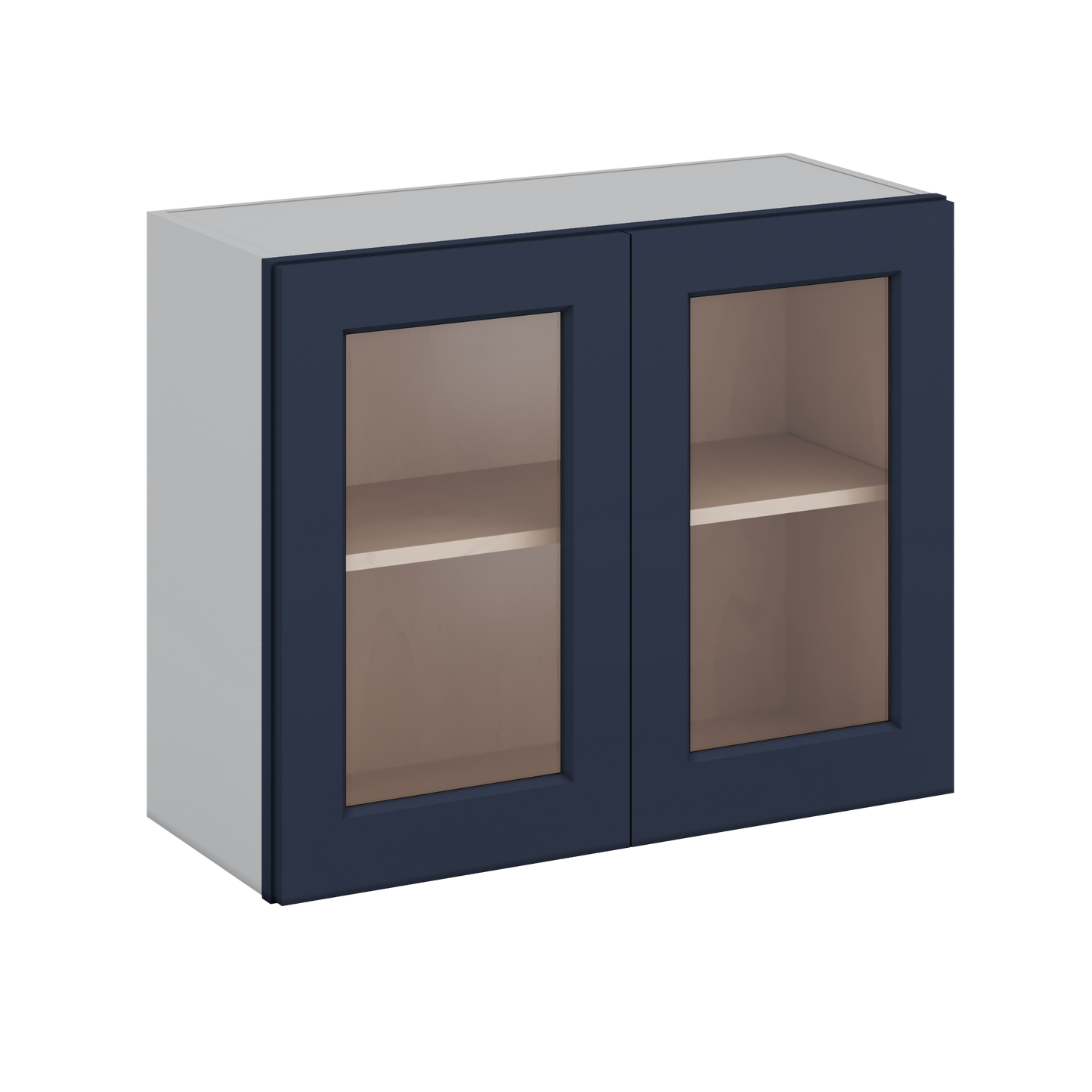 30" Wide Bridge NB29- Naval Blue Shaker 1-1/4" Overlay Glass Ready wall Cabinet - Double Door 12", 15", 18", 21" & 24" Tall