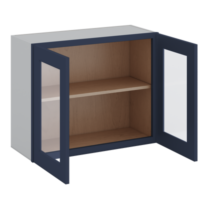 30" Wide Bridge NB29- Naval Blue Shaker 1-1/4" Overlay Glass Ready wall Cabinet - Double Door 12", 15", 18", 21" & 24" Tall