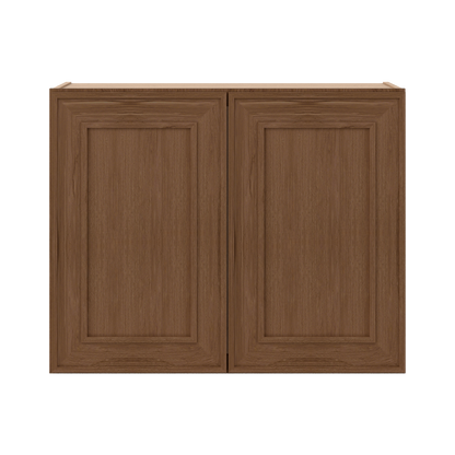 30" Wide Double Door 12", 15", 18", 21"& 24" Tall Bridge Elegant Craftsman Mocha Shaker Wall Cabinet