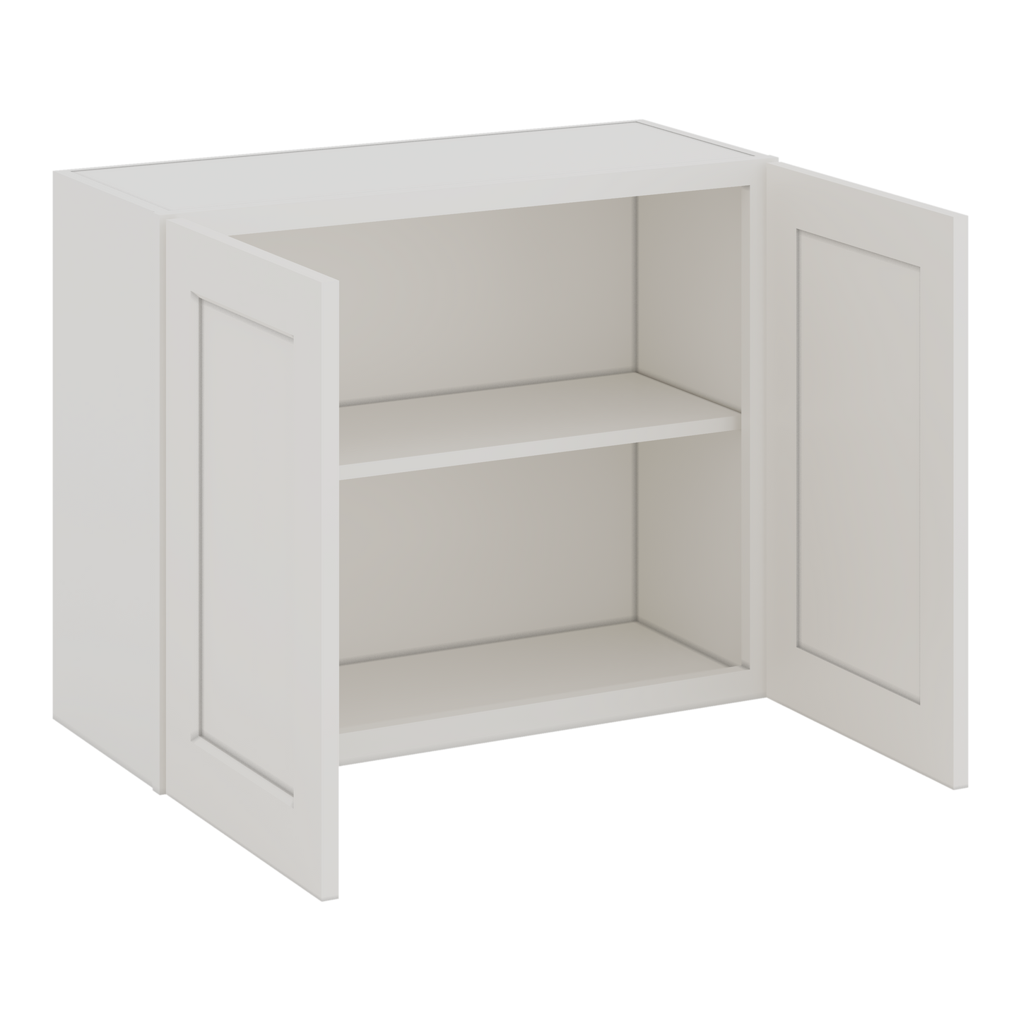 30" Wide Bridge 2WS White Shaker 1-1/4" Overlay Wall Cabinet - Double Door 12", 15", 18", 21" & 24" Tall