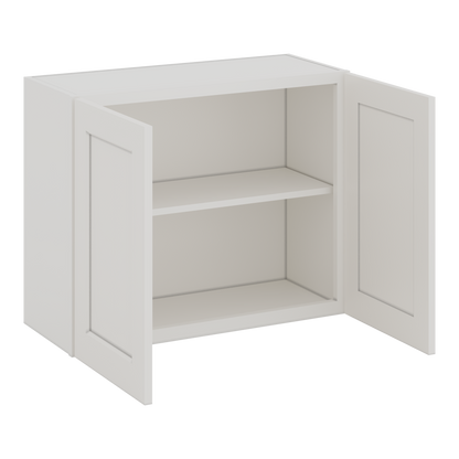 30" Wide Bridge 2WS White Shaker 1-1/4" Overlay Wall Cabinet - Double Door 12", 15", 18", 21" & 24" Tall
