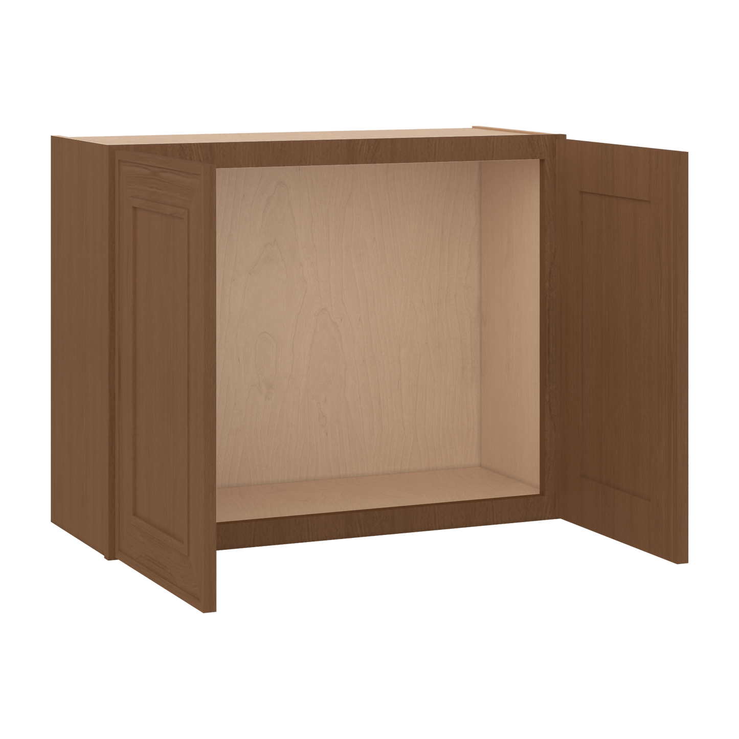 30" Wide Double Door 12", 15", 18", 21"& 24" Tall Bridge Elegant Craftsman Mocha Shaker Wall Cabinet
