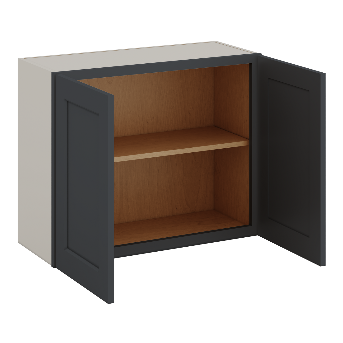 30" Wide Bridge 15HNS Hermosa Noir Black Shaker 1-1/4" Overlay Wall Cabinet - Double Door 12", 15", 18", 21" & 24" Tall