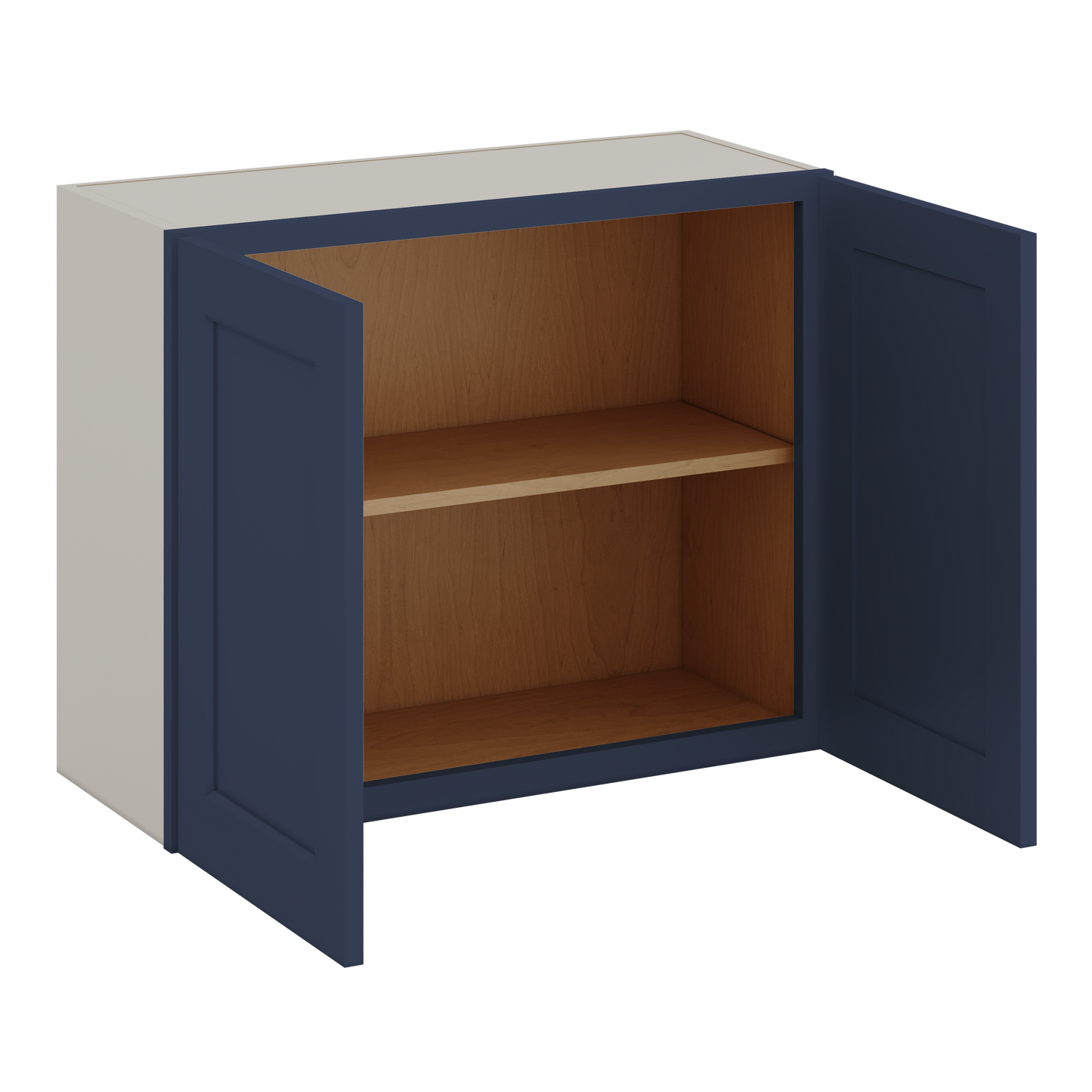 30" Wide Bridge NB29- Naval Blue Shaker 1-1/4" Overlay Wall Cabinet - Double Door 12", 15", 18", 21" & 24" Tall