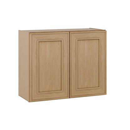 30" Wide Double Door 12", 15", 18", 21"& 24" Tall Bridge Elegant Oak Shaker Wall Cabinet