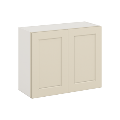30" Wide Bridge Manhattan Cream Shaker 1-1/4" Overlay Wall Cabinet - Double Door 12", 15", 18", 21" & 24" Tall