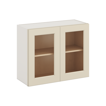 30" Wide Bridge Manhattan Cream Shaker 1-1/4" Overlay Glass Ready Wall Cabinet - Double Door 12", 15", 18", 21" & 24" Tall