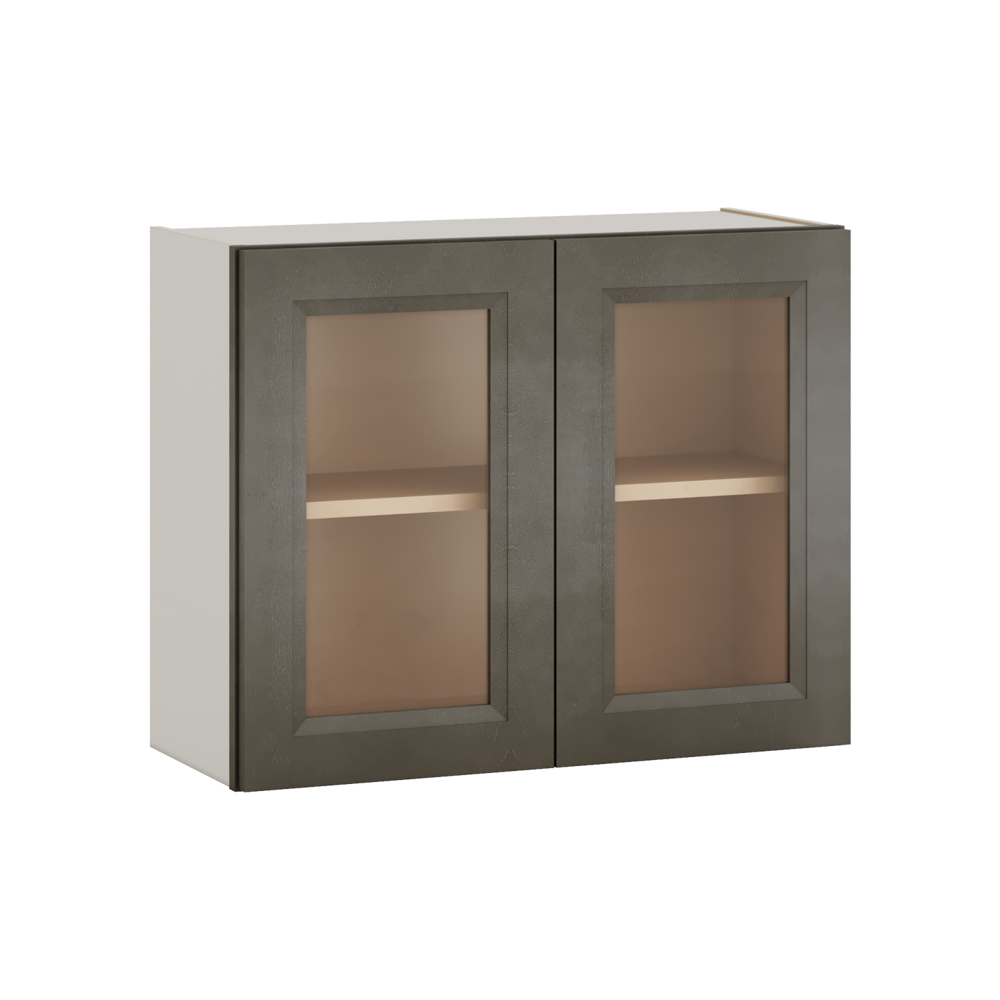 30" Wide 24" Deep Bridge Huntington Cinder Double Shaker Wall Glass Cabinet - Double Door 12", 15", 18", 21" & 24" Tall