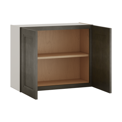 30" Wide Bridge Huntington Cinder Double Shaker Wall Cabinet - Double Door 12", 15", 18", 21" & 24" Tall