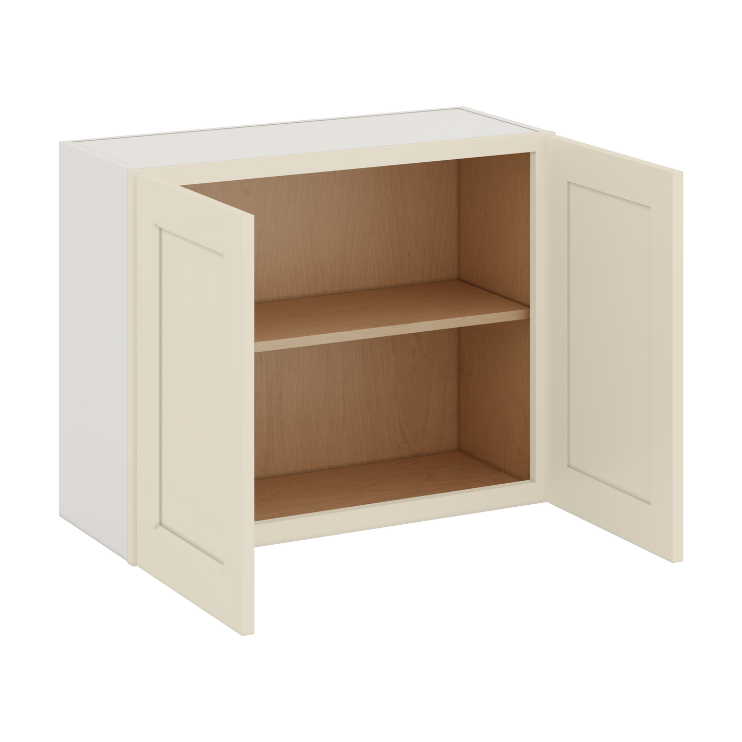 30" Wide Bridge Manhattan Cream Shaker 1-1/4" Overlay Wall Cabinet - Double Door 12", 15", 18", 21" & 24" Tall