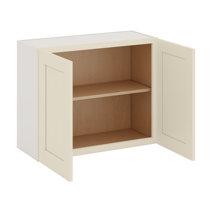 30" Wide Bridge Manhattan Cream Shaker 1-1/4" Overlay Wall Cabinet - Double Door 12", 15", 18", 21" & 24" Tall