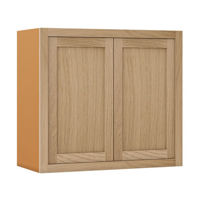 30" Wide Bridge White Oak Inset Shaker Wall Cabinet - Double Door 12", 15", 18", 21"& 24" Tall