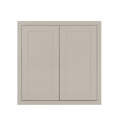 30" Tall Tuscan Gray Inset Shaker Wall Cabinet - Double Door 24", 27", 30", 33" & 36"