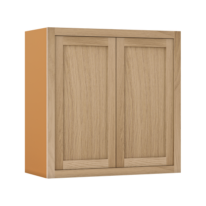 39" Tall White Oak Inset Shaker Wall Cabinet - Double Door 24", 27", 30", 33" & 36"Wide