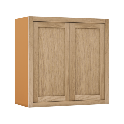 30" Tall White Oak Inset Shaker Wall Cabinet - Double Door 24", 27", 30", 33" & 36"