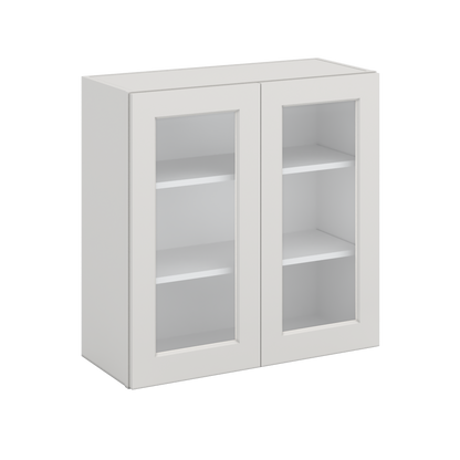 30" Tall 2WS White Shaker 1-1/4" Overlay Glass Ready Wall Cabinet - Double Door 24", 27", 30", 33" & 36" Wide