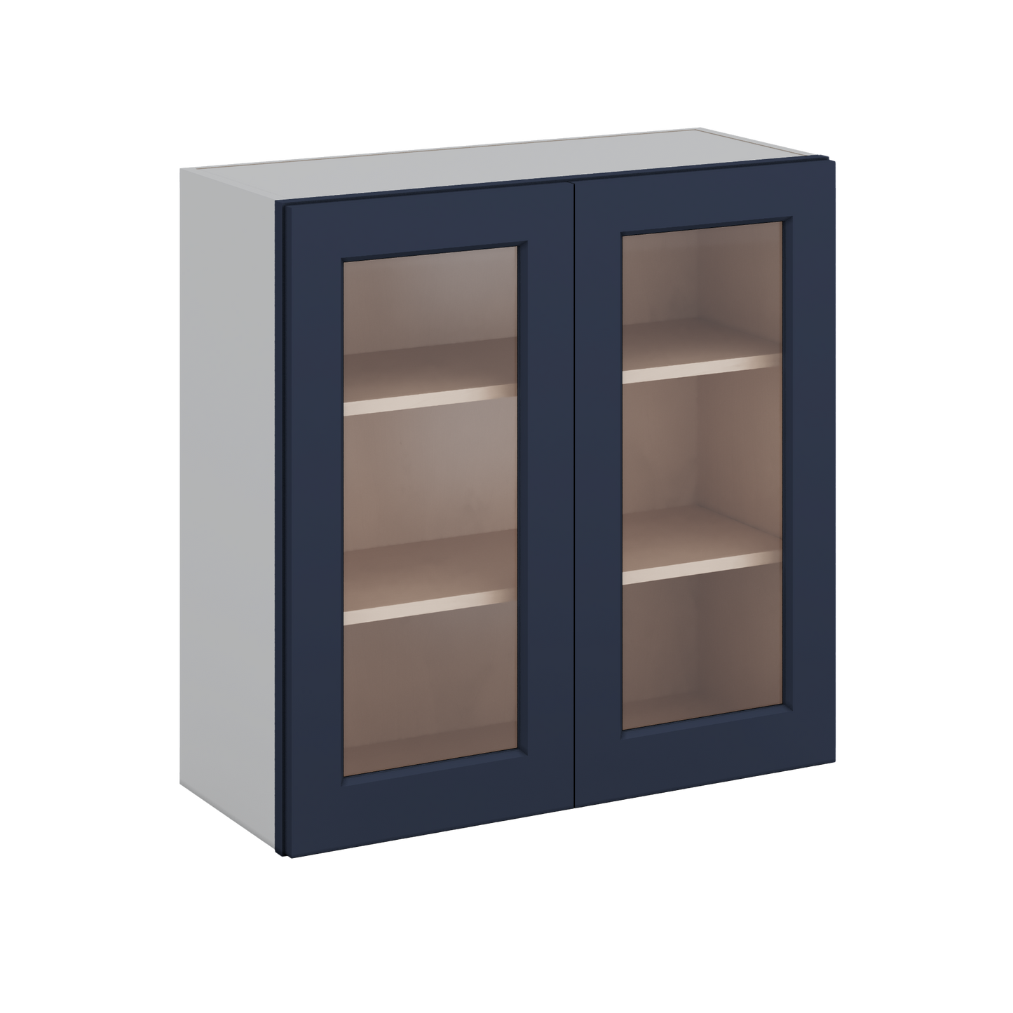 30" Tall NB29 Naval Blue Shaker 1-1/4" Overlay Glass Ready Wall Cabinet - Double Door 24", 27", 30", 33" & 36" 42" Wide