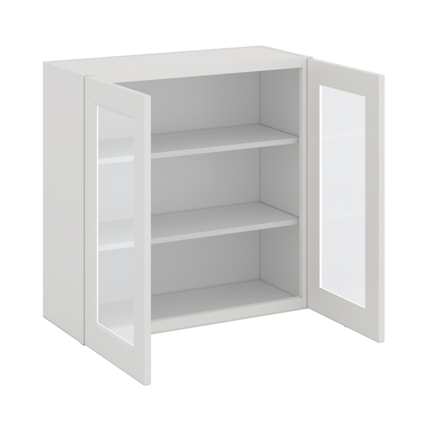 30" Tall 2WS White Shaker 1-1/4" Overlay Glass Ready Wall Cabinet - Double Door 24", 27", 30", 33" & 36" Wide