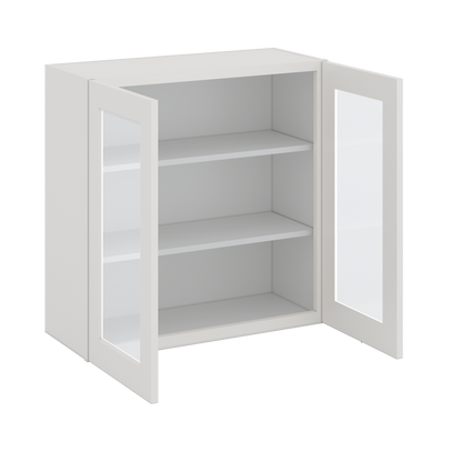 30" Tall 2WS White Shaker 1-1/4" Overlay Glass Ready Wall Cabinet - Double Door 24", 27", 30", 33" & 36" Wide