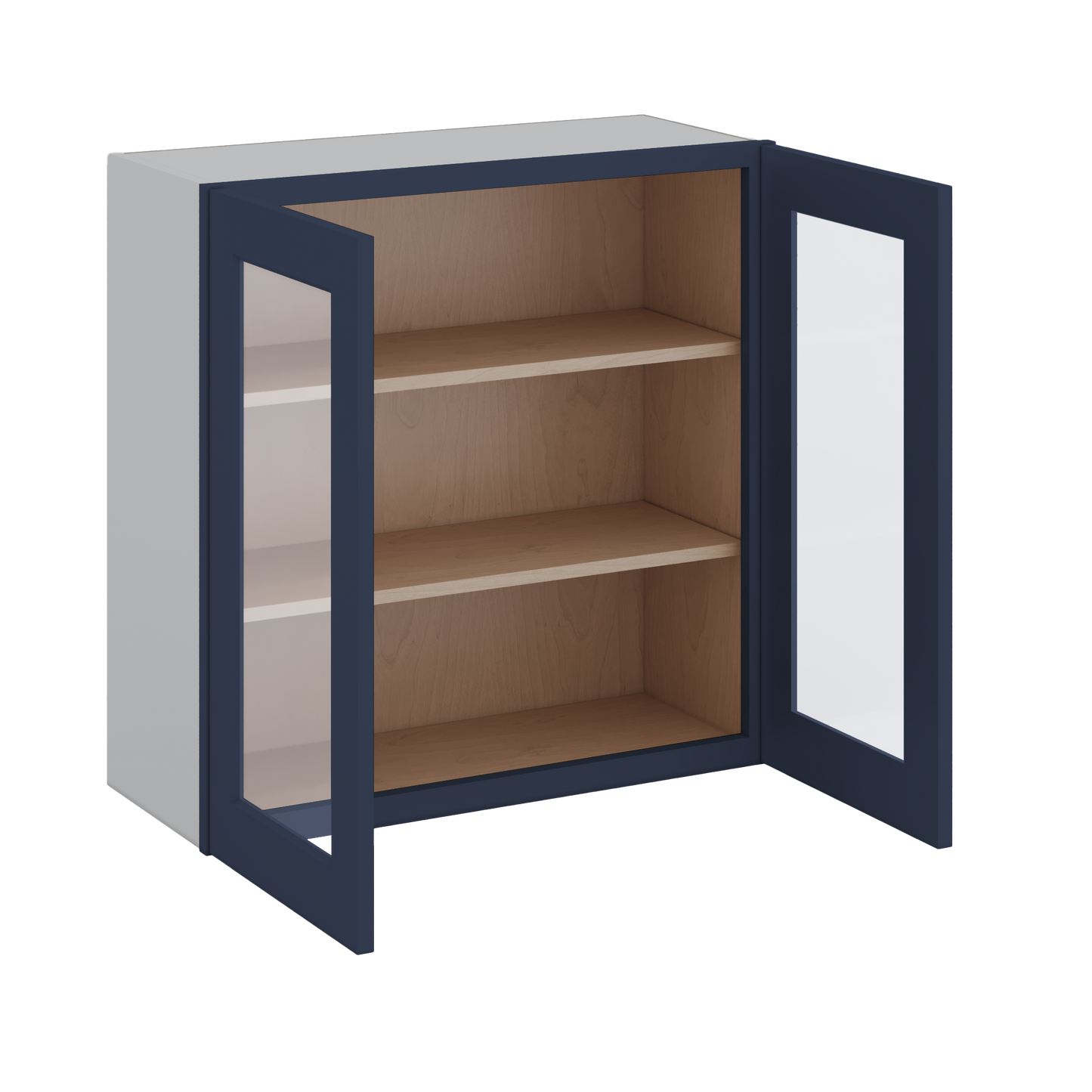 30" Tall NB29 Naval Blue Shaker 1-1/4" Overlay Glass Ready Wall Cabinet - Double Door 24", 27", 30", 33" & 36" 42" Wide