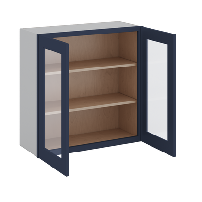 30" Tall NB29 Naval Blue Shaker 1-1/4" Overlay Glass Ready Wall Cabinet - Double Door 24", 27", 30", 33" & 36" 42" Wide