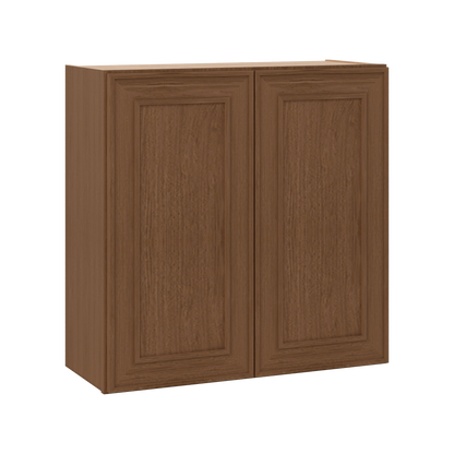 30" Tall Double Door 24", 27", 30", 33" & 36" Elegant Craftsman Mocha Shaker 1-1/4" Overlay Wall Cabinet