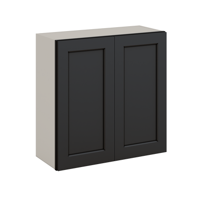 30" Tall 15HNS Hermosa Noir Black Shaker 1-1/4" Overlay Wall Cabinet - Double Door 24", 27", 30", 33" & 36" Wide