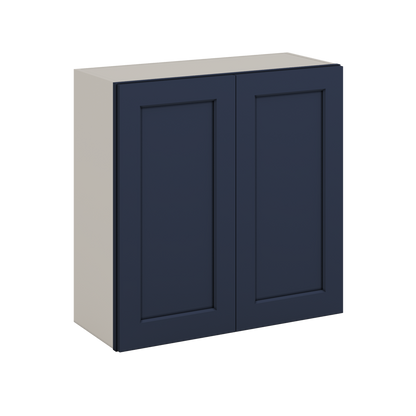 30" Tall NB29- Naval Blue Shaker 1-1/4" Overlay Wall Cabinet - Double Door 24", 27", 30", 33" & 36" 42" Wide