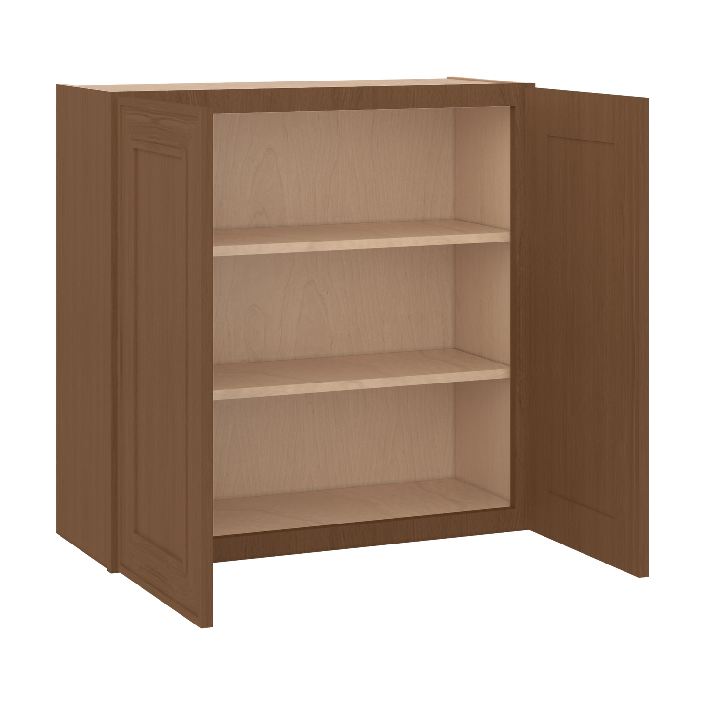 30" Tall Double Door 24", 27", 30", 33" & 36" Elegant Craftsman Mocha Shaker 1-1/4" Overlay Wall Cabinet