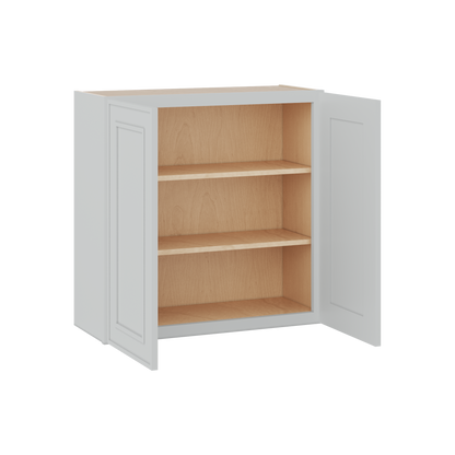 30" Tall Double Door 24", 27", 30", 33" & 36" White Elegant Oak Craftsman Shaker 1-1/4" Overlay Wall Cabinet