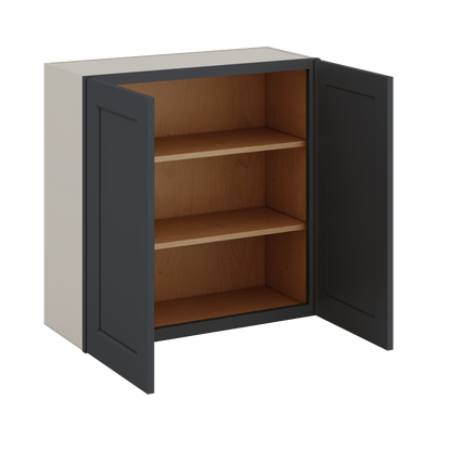 30" Tall 15HNS Hermosa Noir Black Shaker 1-1/4" Overlay Wall Cabinet - Double Door 24", 27", 30", 33" & 36" Wide