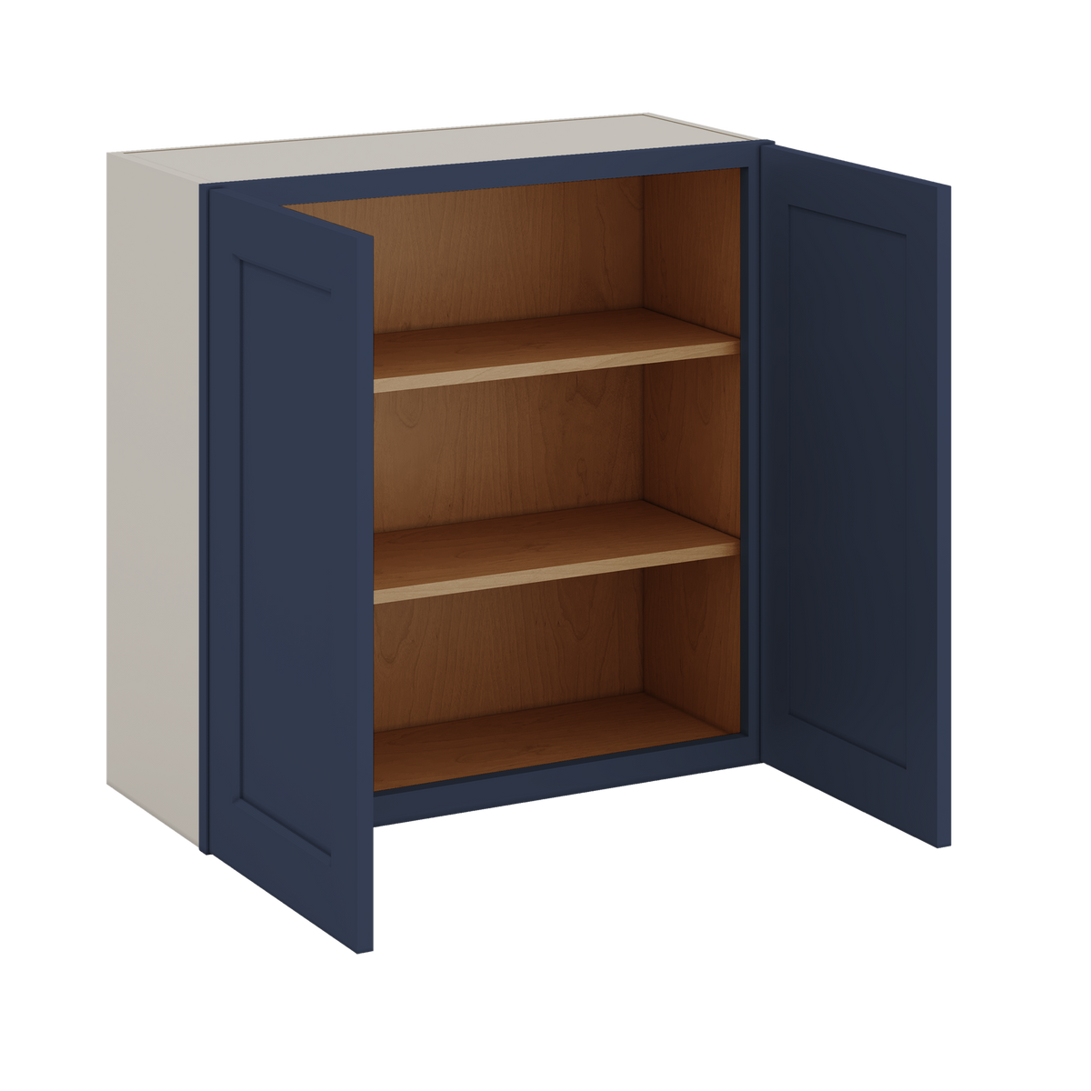 30" Tall NB29- Naval Blue Shaker 1-1/4" Overlay Wall Cabinet - Double Door 24", 27", 30", 33" & 36" 42" Wide