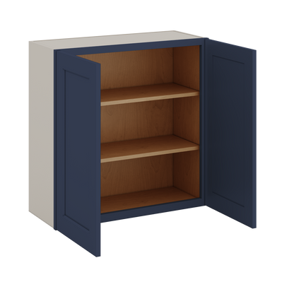 30" Tall NB29- Naval Blue Shaker 1-1/4" Overlay Wall Cabinet - Double Door 24", 27", 30", 33" & 36" 42" Wide