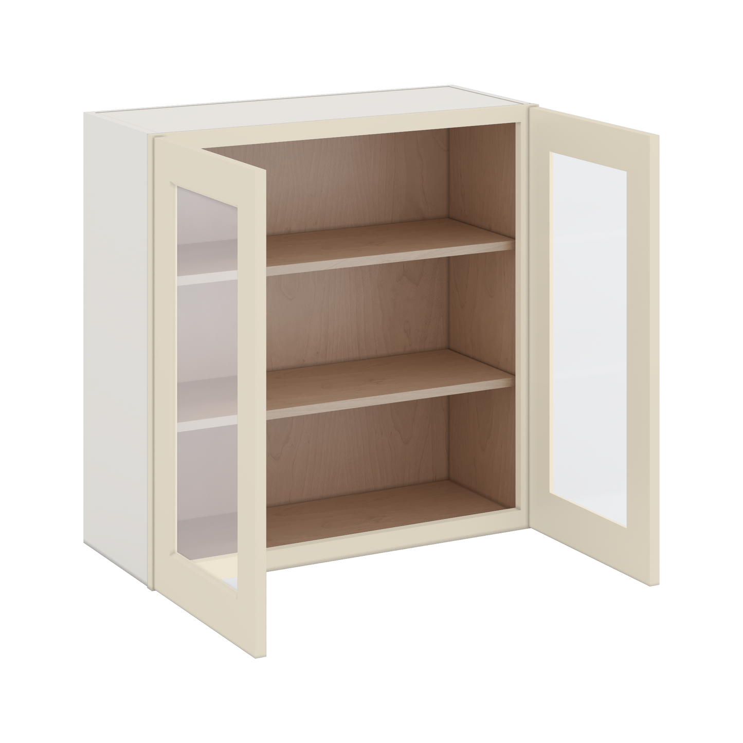30" Tall Manhattan Cream Shaker 1-1/4" Overlay Glass Ready Wall Cabinet - Double Door 24", 27", 30", 33" & 36" Wide