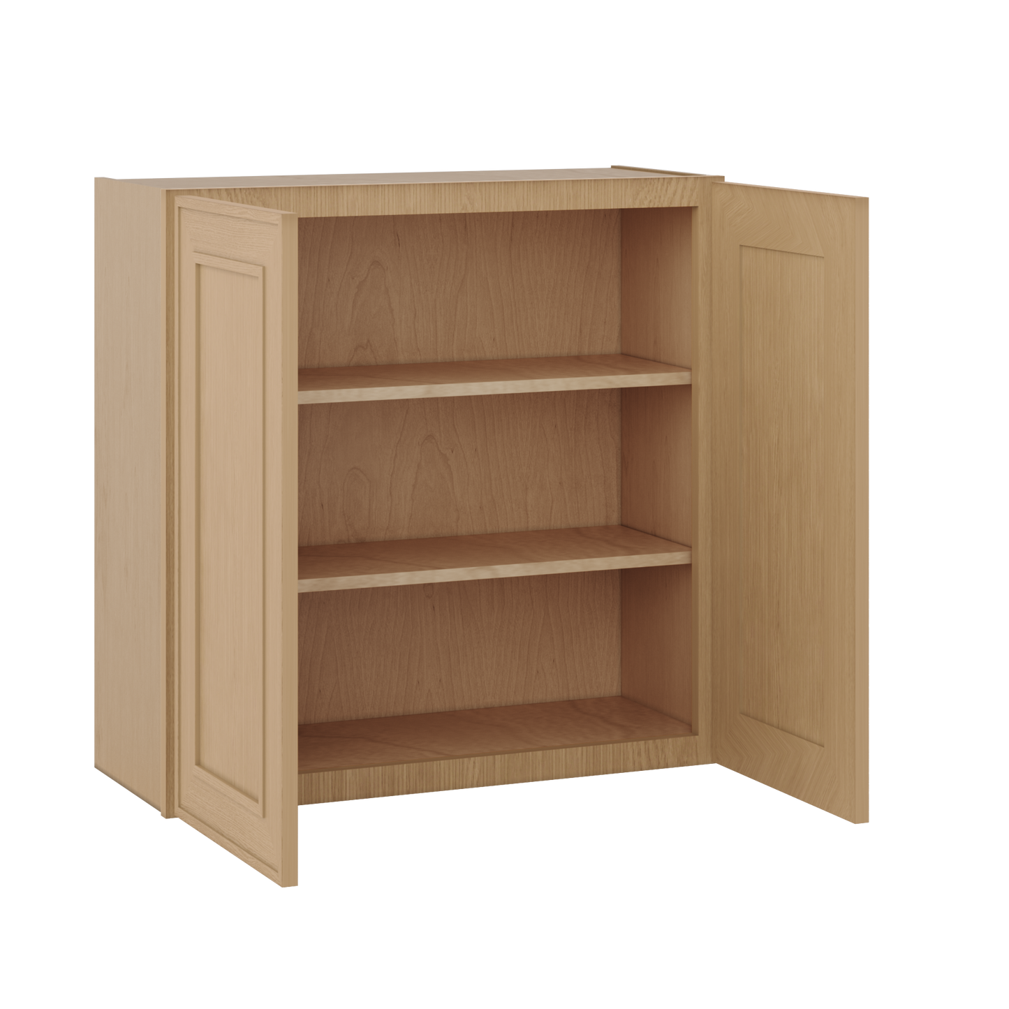 30" Tall Double Door 24", 27", 30", 33" & 36" Elegant Oak Craftsman Shaker 1-1/4" Overlay Wall Cabinet