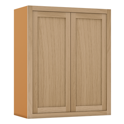 39" Tall White Oak Inset Shaker Wall Cabinet - Double Door 24", 27", 30", 33" & 36" Wide