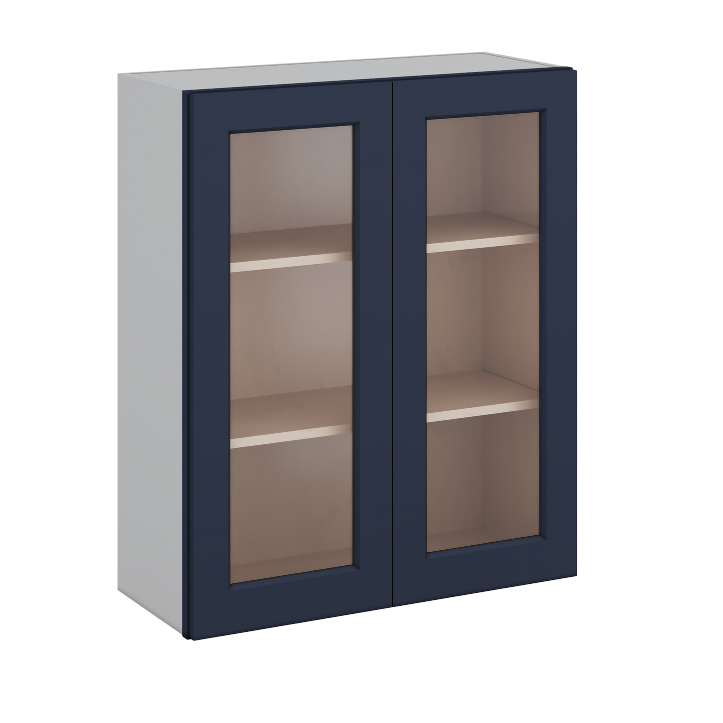 36" Tall NB29- Naval Blue Shaker 1-1/4" Overlay Glass Ready Wall Cabinet - Double Door 24", 27", 30", 33" & 36" Wide