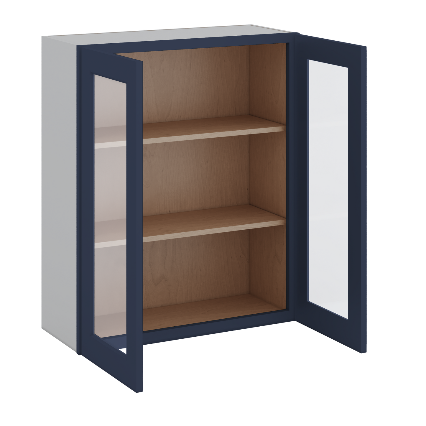 36" Tall NB29- Naval Blue Shaker 1-1/4" Overlay Glass Ready Wall Cabinet - Double Door 24", 27", 30", 33" & 36" Wide