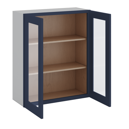 36" Tall NB29- Naval Blue Shaker 1-1/4" Overlay Glass Ready Wall Cabinet - Double Door 24", 27", 30", 33" & 36" Wide
