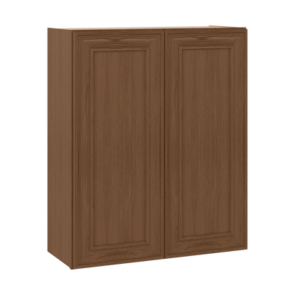 36" Tall Double Door 24", 27", 30", 33" & 36" Wide Mocha Elegant Oak Shaker Wall Cabinet