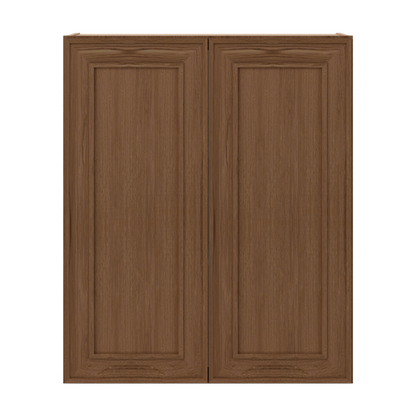 36" Tall Double Door 24", 27", 30", 33" & 36" Wide Mocha Elegant Oak Shaker Wall Cabinet