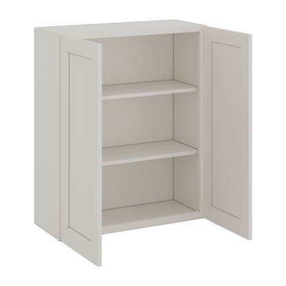 36" Tall 2WS White Shaker 1-1/4" Overlay Wall Cabinet - Double Door 24", 27", 30", 33" & 36" Wide
