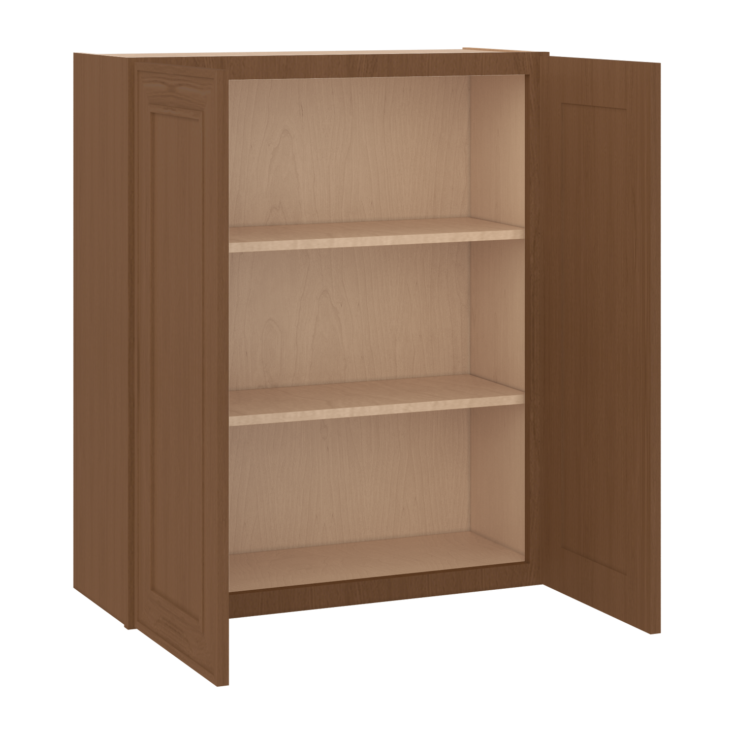 36" Tall Double Door 24", 27", 30", 33" & 36" Wide Mocha Elegant Oak Shaker Wall Cabinet
