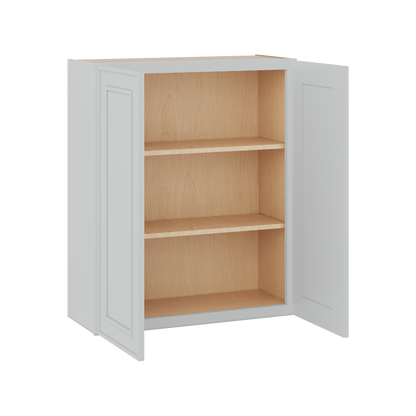 36" Tall Double Door 24", 27", 30", 33" & 36" Wide White Elegant Oak Shaker Wall Cabinet