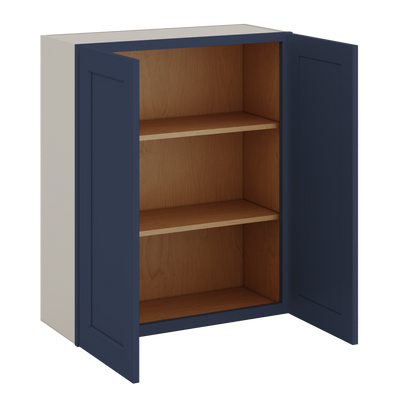36" Tall 29NB Naval Blue Shaker 1-1/4" Overlay Wall Cabinet - Double Door 24", 27", 30", 33" & 36" 42" Wide