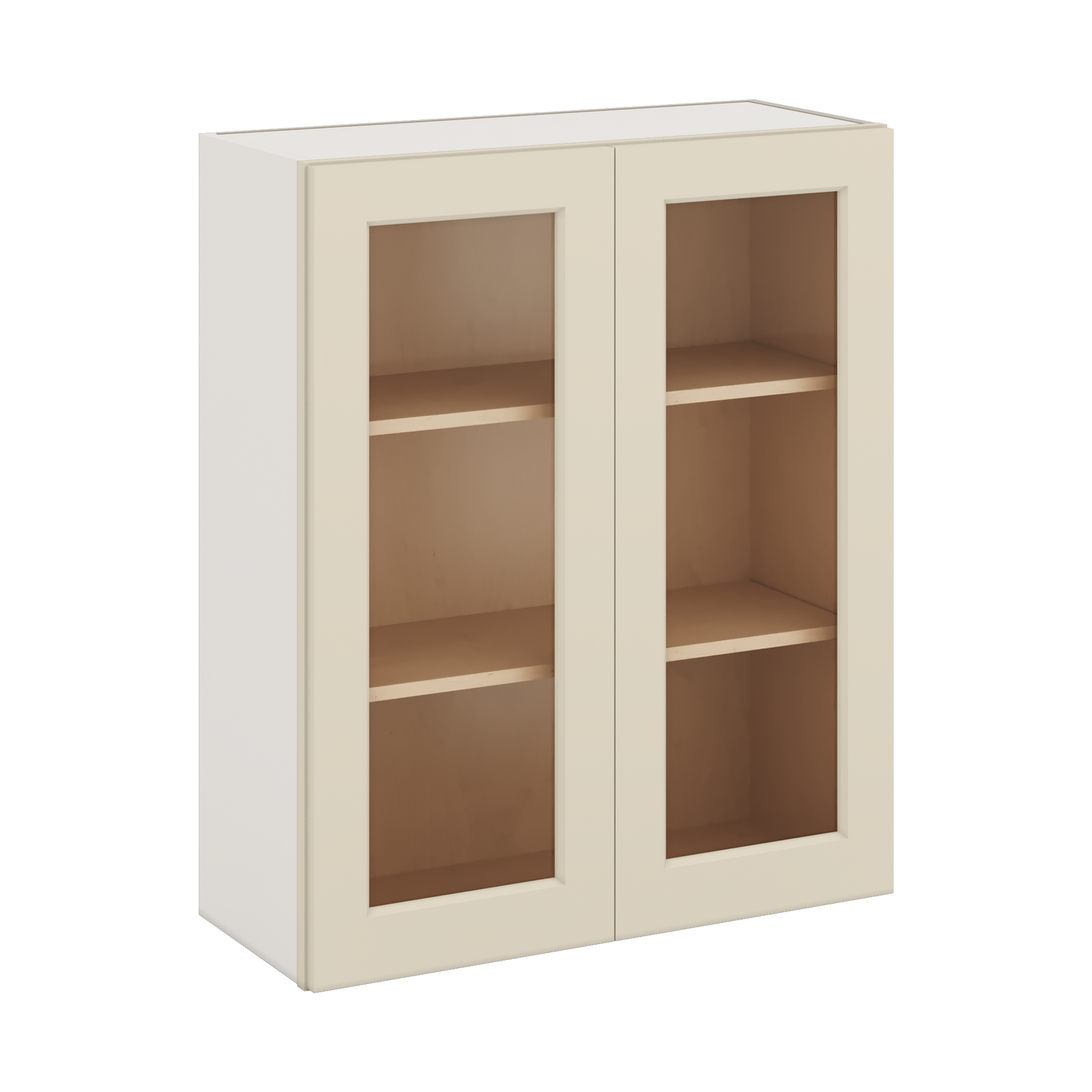 36" Tall Manhattan Cream Shaker 1-1/4" Overlay Glass Ready Wall Cabinet - Double Door 24", 27", 30", 33" & 36" Wide