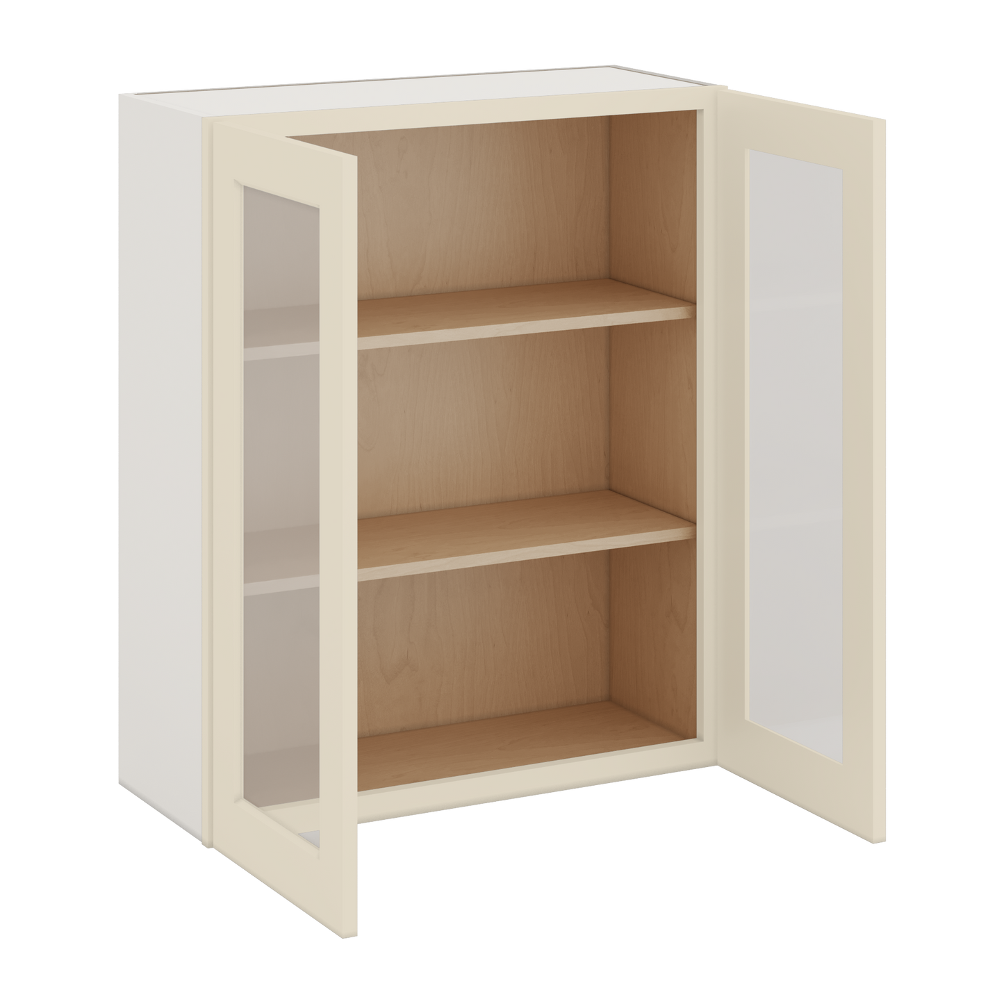 36" Tall Manhattan Cream Shaker 1-1/4" Overlay Glass Ready Wall Cabinet - Double Door 24", 27", 30", 33" & 36" Wide